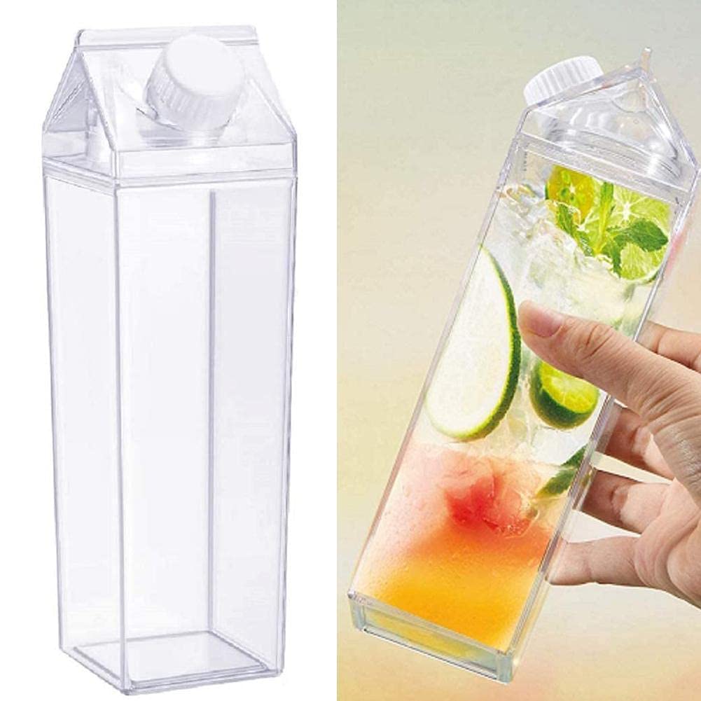 500ml/1000ml Clear Square Milk Carton Water Bottle - Portable BPA-Free Beverage Container for Outdoor, Sports, Travel & Camping - Ideal for Hiking, Gym, Picnics and Daily Hydration