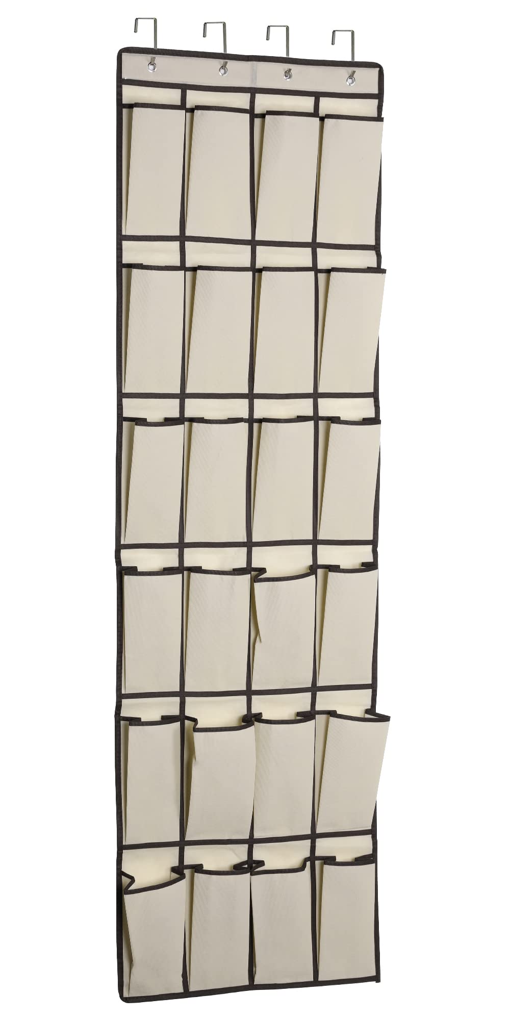 LAIGOO Over the Door Shoe Organizer - 2 Pack Hanging Shoe Storage with 24 Large Fabric Pockets & 4 Hooks - Space Saving Closet Organizer for Shoes, Accessories, Toys (60 x 20 inches, Beige) - Perfect for Bedroom, Bathroom, Pantry & Entryway Organization