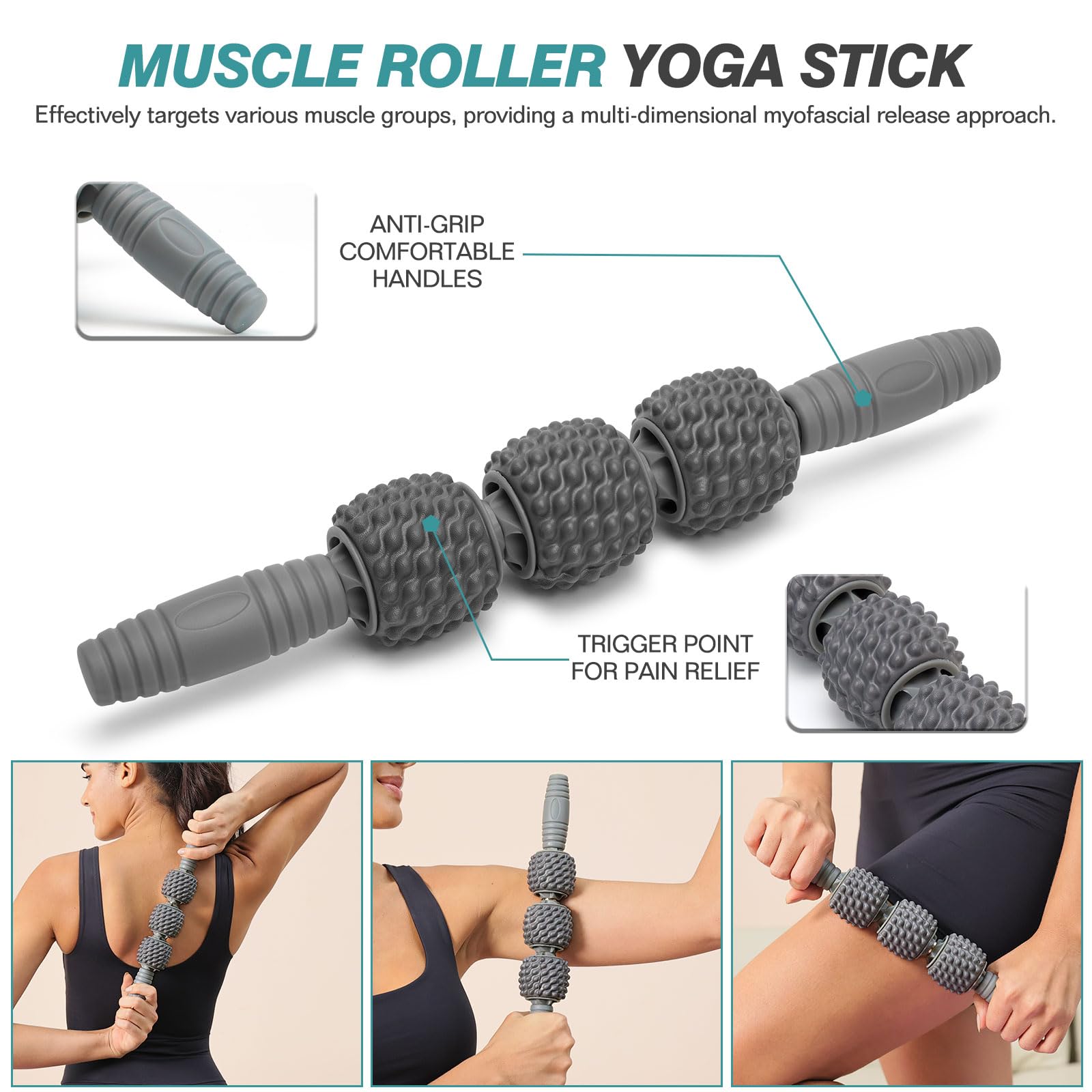 5 in 1 Foam Roller Set - Trigger Point Foam Roller, Muscle Massage Stick, Massage Ball, Stretching Band for Deep Tissue Therapy - Perfect for Yoga, Pilates, Fitness & Post-Workout Recovery at Home or Gym