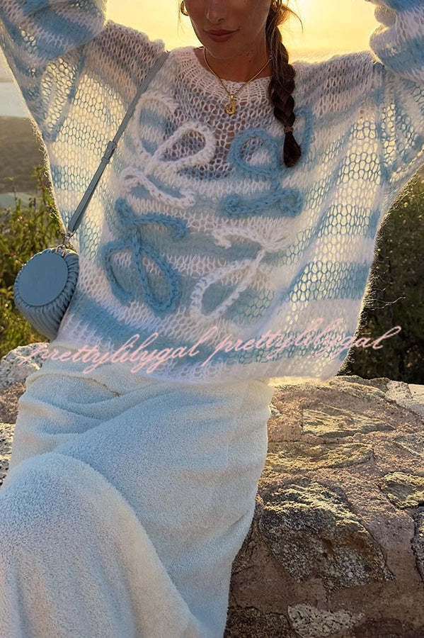 Rainbow Striped Loose Knit Sweater for Women - Cozy Hollow Out Pullover with Contrast Colors | Perfect for Fall Layering & Casual Outfits