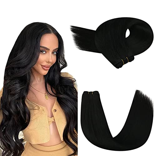 YoungSee Black Human Hair Extensions - 12in 70g Sew-In Weft for Natural Look | #1 Jet Black Hair Wefts for Styling & Volume | Perfect for Daily Wear, Parties & Special Occasions