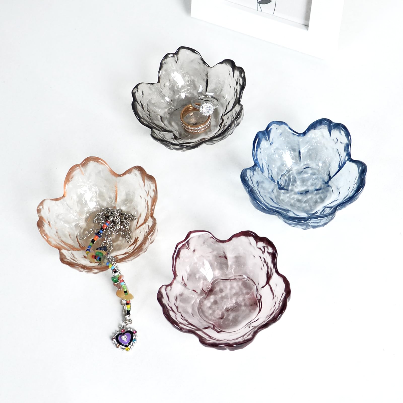 Crystal Amber Flower Ring Dish - Jewelry Tray for Vanity & Decor