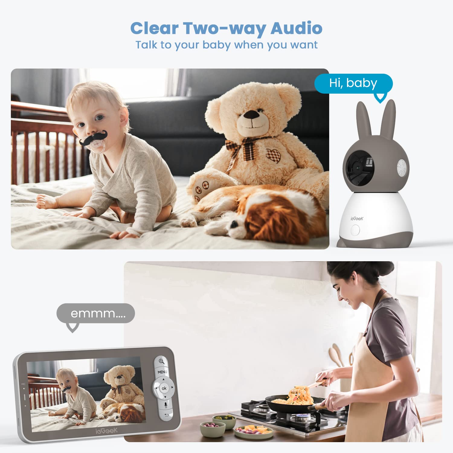 ieGeek 2K HD Baby Monitor with 360° View - 2 Camera Split Screen System, WiFi Smartphone App & 5