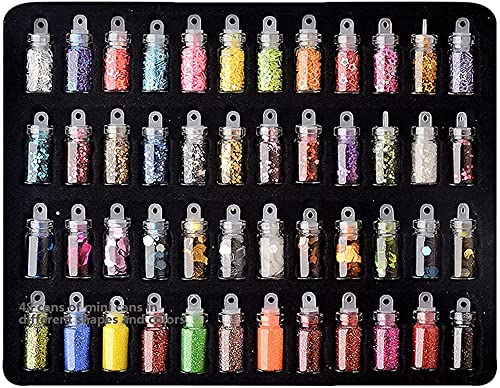 Belicia 3D Nail Art Decoration Kit - 48 Bottles with Free Nail Art Tweezer for DIY Nail Designs, Manicure, Pedicure & Salon Use