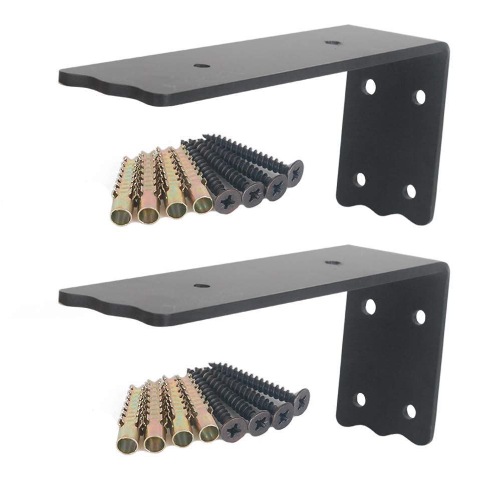 XJZKA Heavy Duty Shelf Bracket - Industrial Black Tripod Stand (5cm Wide) with Mounting Screws & Extended Support - Set of 2 - Perfect for Garage Shelving, Kitchen Storage & Workshop Organization