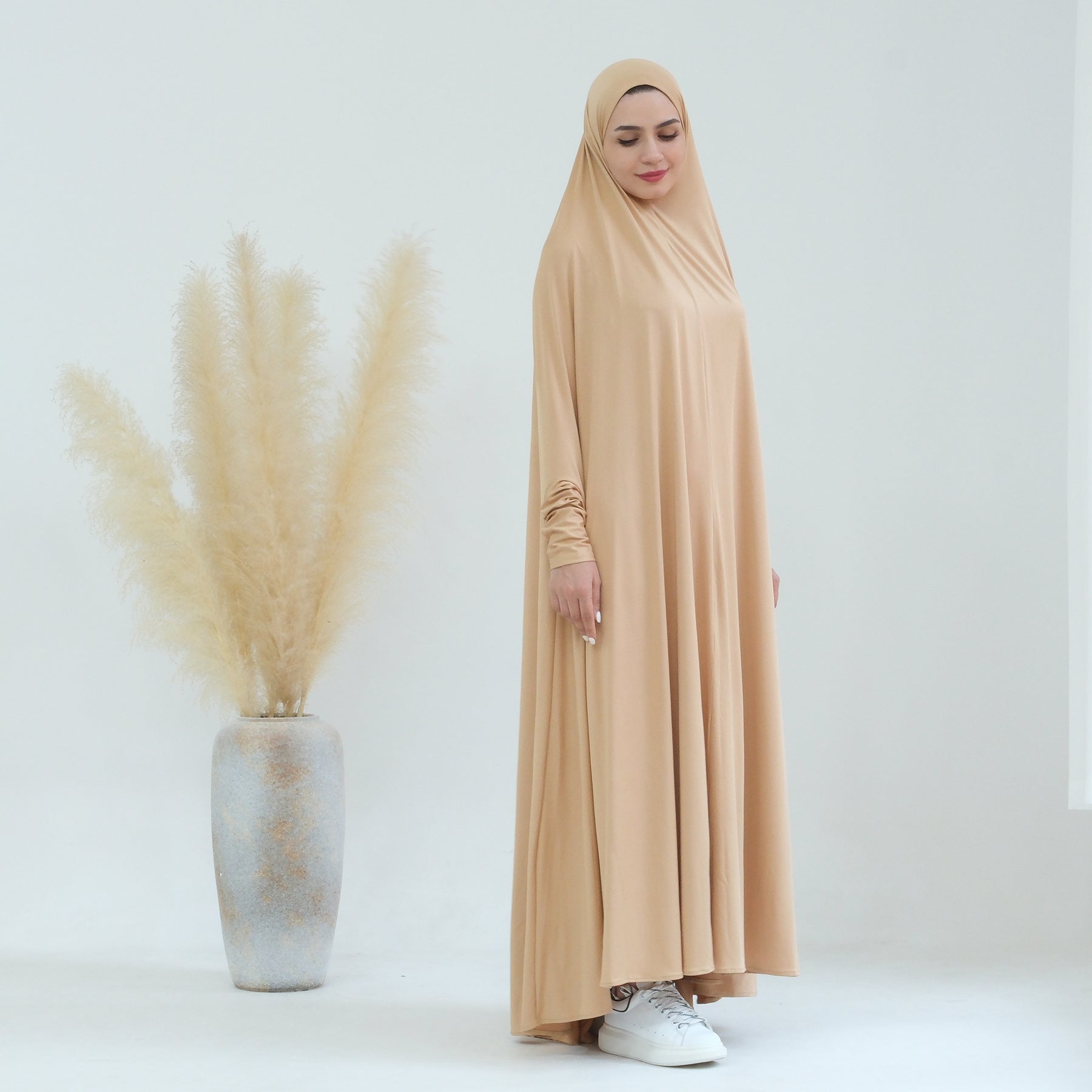 Awra Cape Hijab Combo in Camel Color - Modest Muslim Women's Prayer Shawl & Scarf Set for Daily Wear, Prayer, and Special Occasions