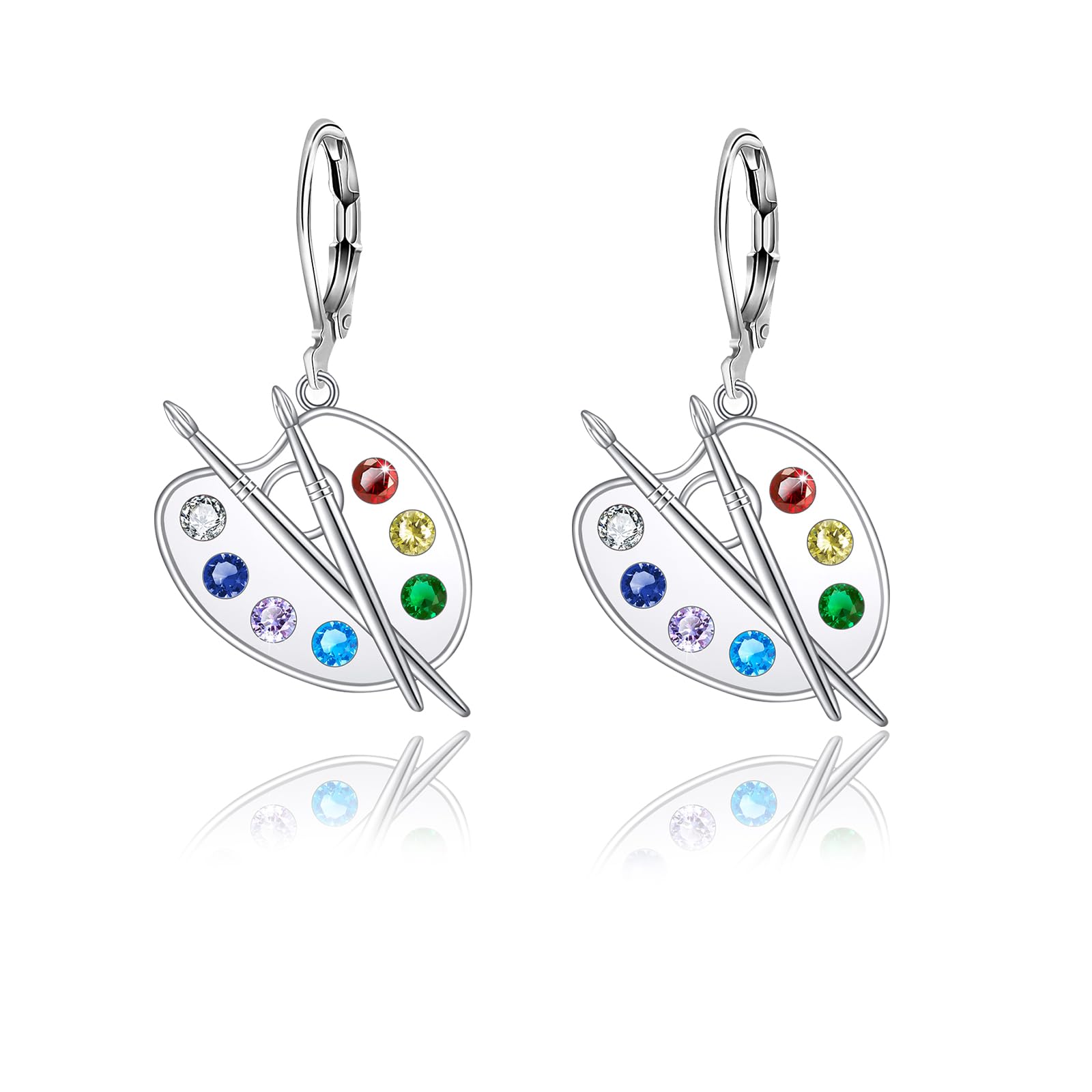 Handmade Artist Paint Palette & Brush Dangle Earrings - Art-Themed Leverback Jewelry - Perfect Gift for Painters & Art Lovers - Great for Art Classes, Exhibitions & Creative Outfits