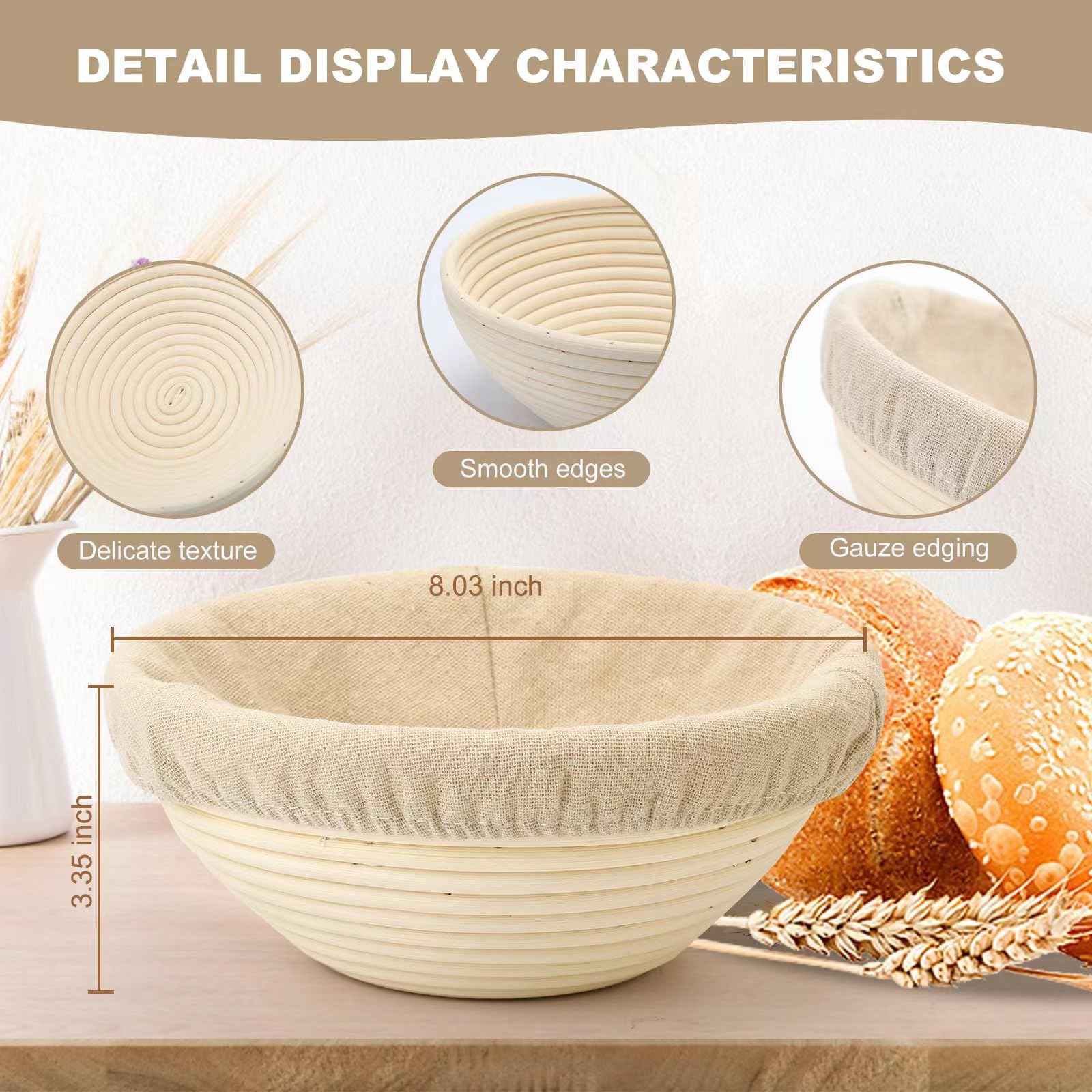 2-Pack 8 Inch Round Bread Proofing Baskets with Liners - Perfect for Sourdough, Artisan Bread Baking at Home - Ideal for Professional Bakers & Bread Making Enthusiasts (Use for Homemade Bread, Pizza Dough & Pastry Rising)