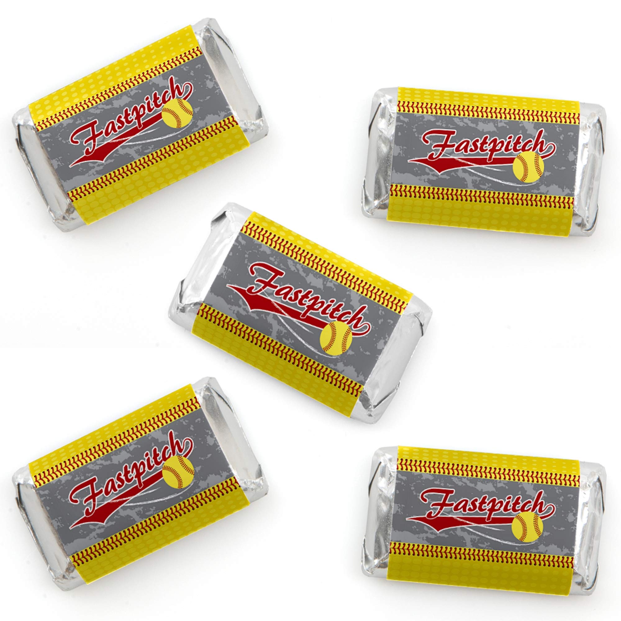 Big Dot of Happiness Grand Slam Fastpitch Softball Mini Candy Bar Wrapper Stickers - 40 Count for Birthday Parties, Baby Showers & Sports Themed Events - Perfect for Team Treats, Party Favors & Game Day Snacks