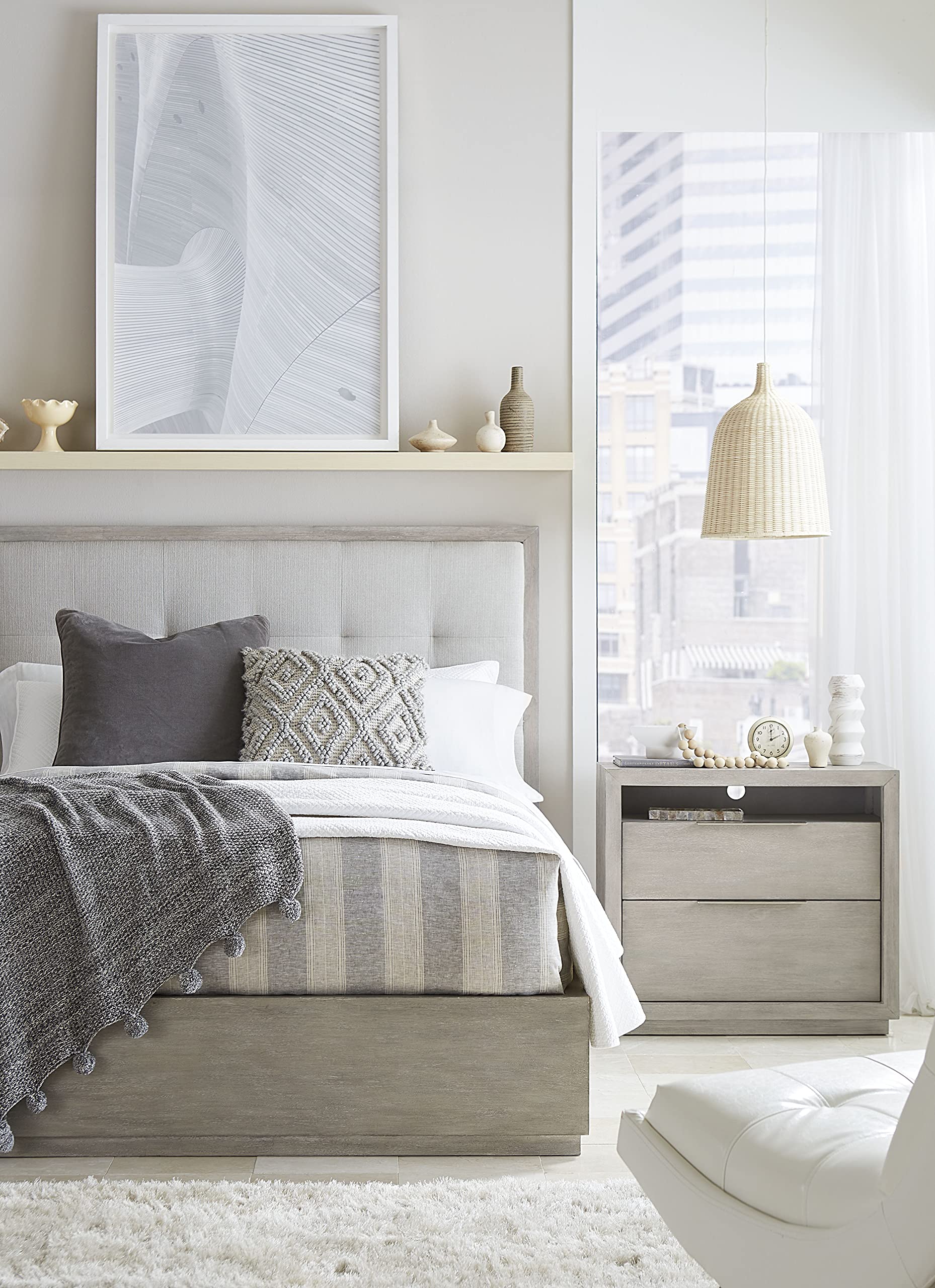 Modus Furniture Solid Wood Nightstand with 2 Drawers - Oxford Style in Mineral Finish | Perfect for Bedroom Storage, Living Room Decor & Small Space Organization