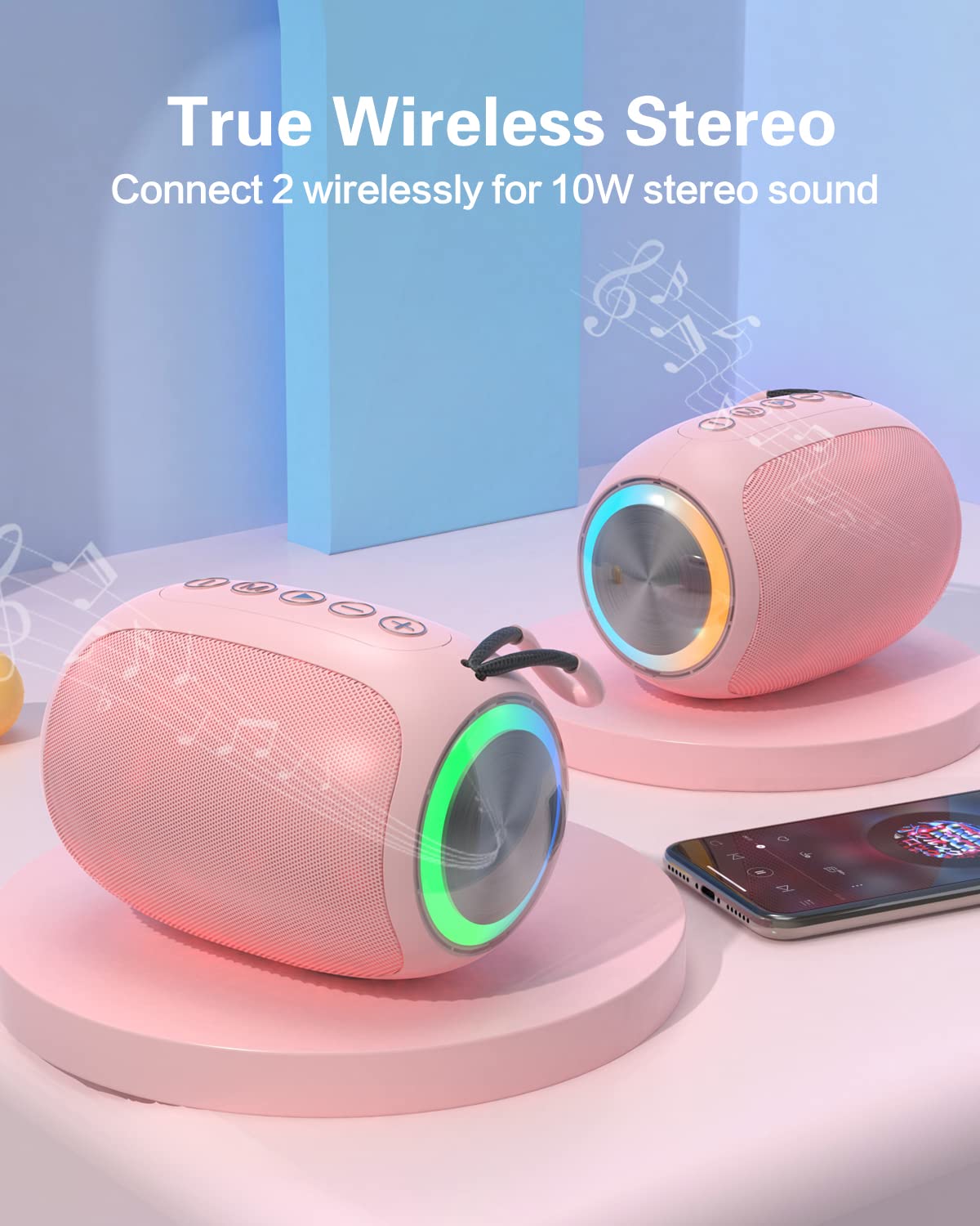 Bluetooth Speakers A66 - 5W Portable Wireless Speakers with Clear Sound, Multi Playing Modes, Compatible with Cellphone & PC, Ideal for Home, Office, Outdoor Adventures, and Travel