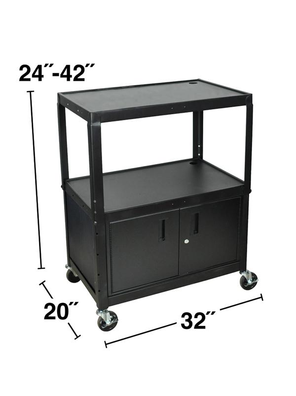 Luxor Extra Wide Adjustable Height Steel A/V Cart with Storage Cabinet - Perfect for Classrooms, Offices & Home Theater Setup