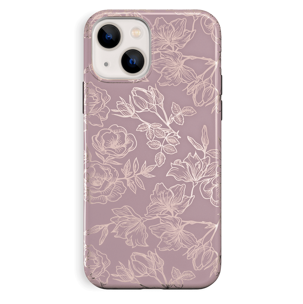 Dusty Rose Chrome Floral iPhone Case - Elegant Protective Cover for iPhone 13/14/15 Pro Max - Perfect for Everyday Use, Travel & Gift Giving