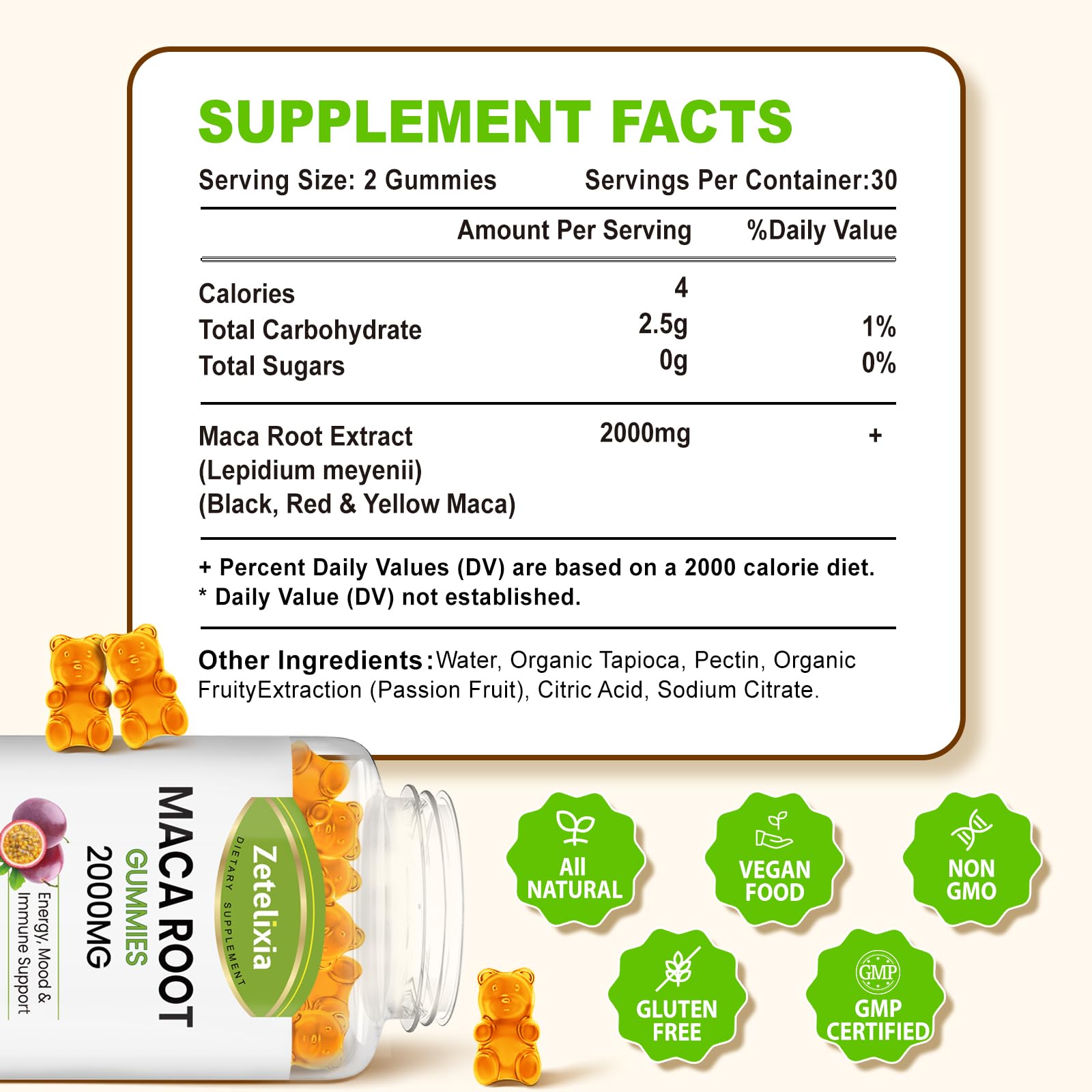 Premium 2000mg Maca Root Gummies for Men & Women - Super Absorption Vegan Supplement with Yellow, Red & Black Maca - Passion Fruit Flavor (120 Count) - Boost Energy, Libido & Hormone Balance for Workouts & Intimacy