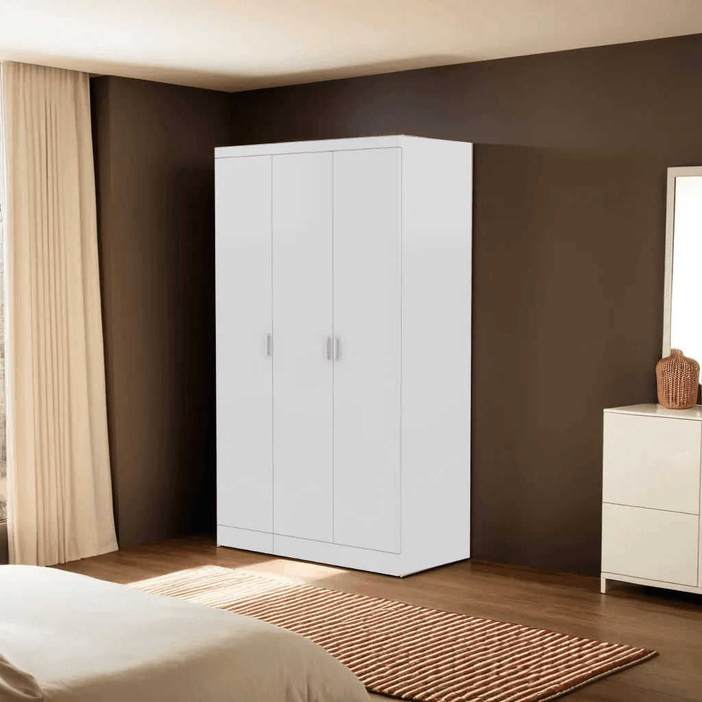 Eliose White Wash Open 3 Door Wardrobe Closet - Modern Freestanding Storage Cabinet for Bedroom, Living Room & Entryway