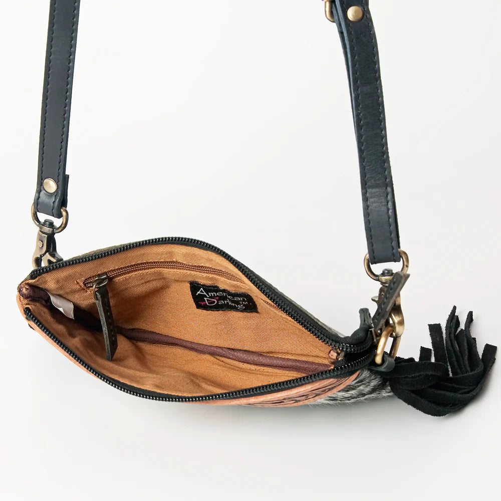 American Darling Genuine Leather Black & White Tooled Purse for Women - Western Cowgirl Handbag for Everyday Use & Special Occasions