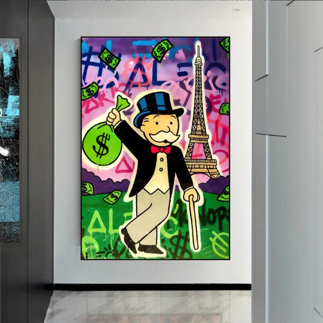 Alec Monopoly Eiffel Tower Canvas Art Print - Modern Pop Art Wall Decor for Living Room, Bedroom & Office