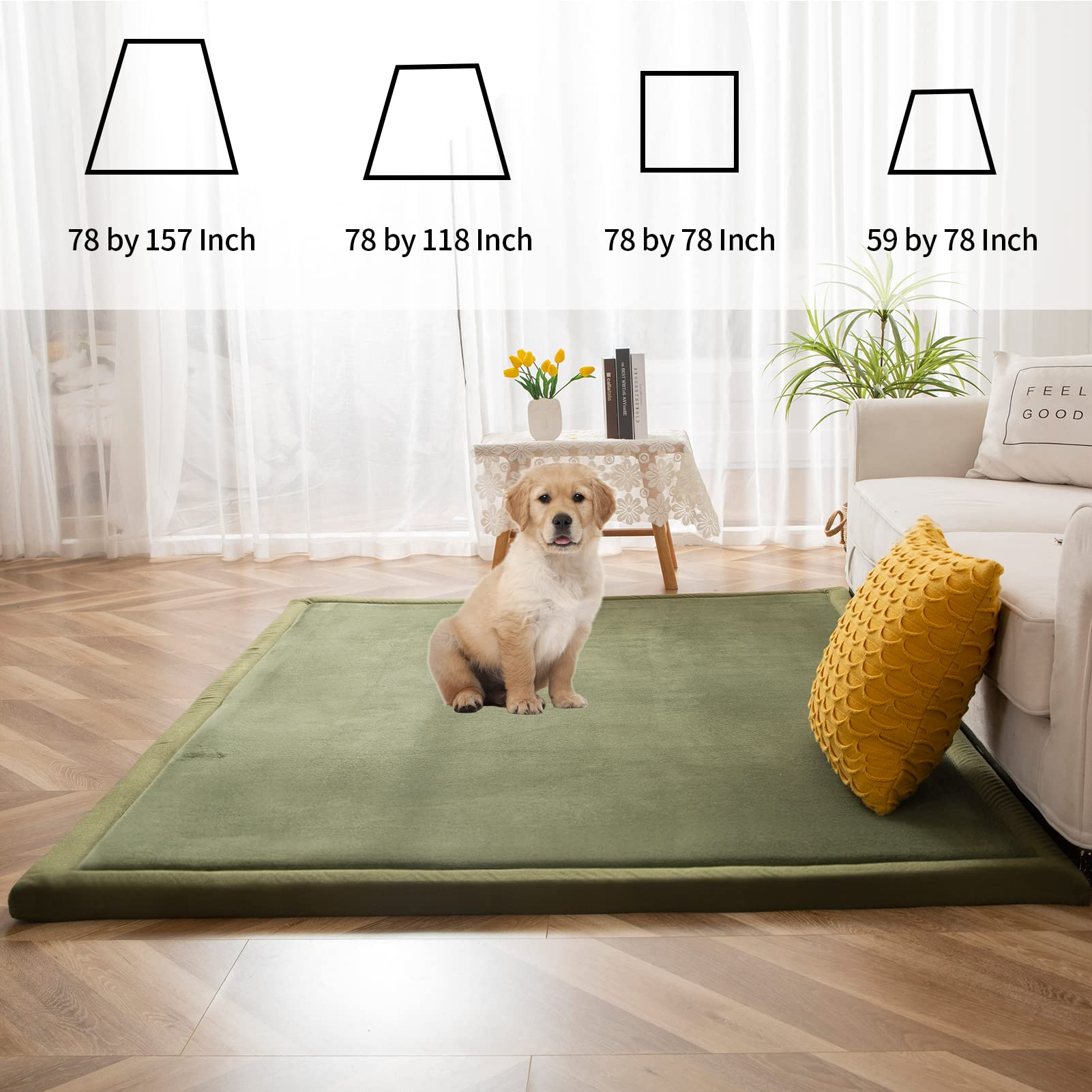 MAXYOYO Baby Play Mat - Soft Coral Velvet Thick Japanese Foam Rug with Non-Slip Backing, Olive Green - Perfect for Nursery, Playroom & Toddler Safe Flooring