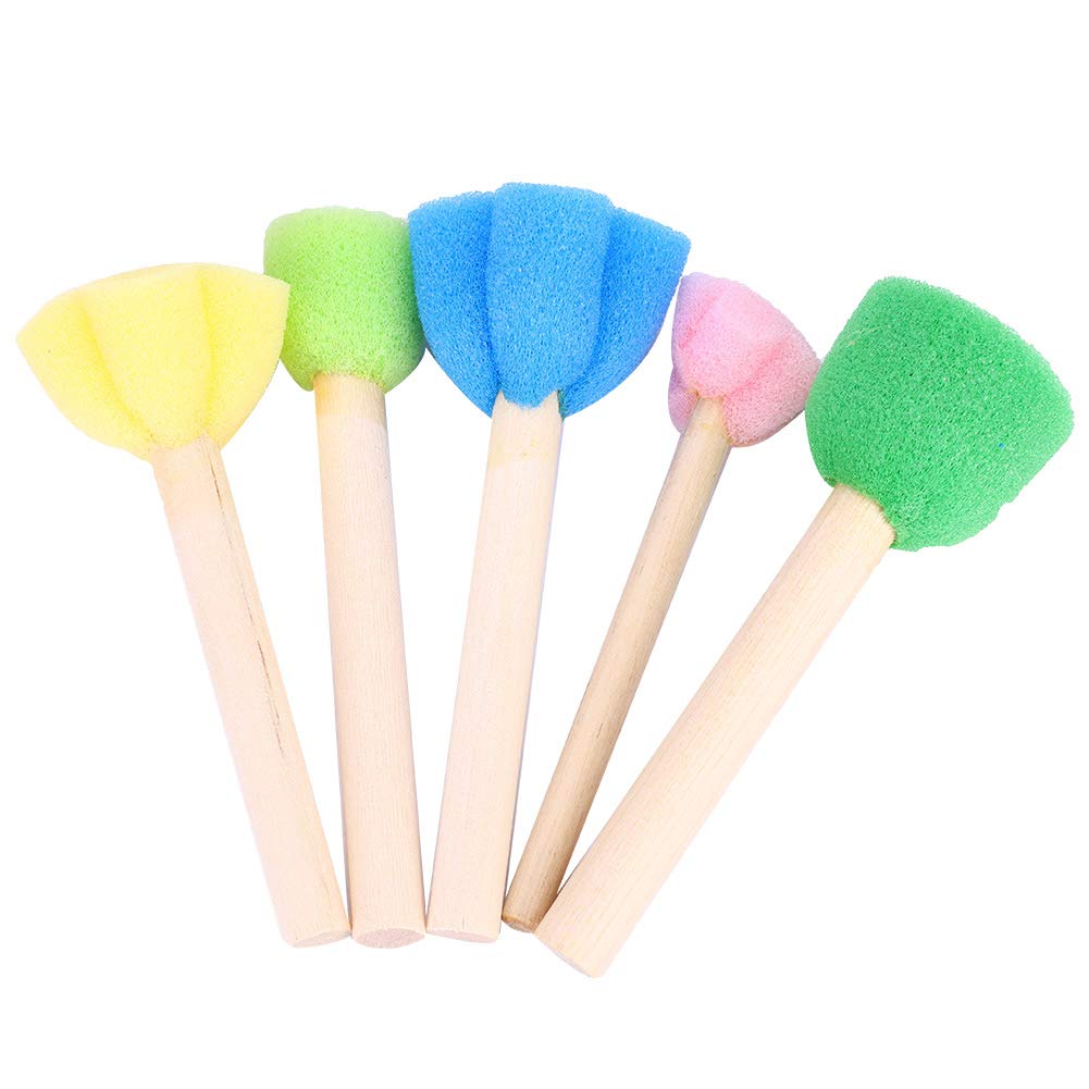 5-Piece Round Sponge Brushes for DIY Painting - Colorful Mini Sponge Stamp Brushes with Wooden Handles - Perfect for Kids Art Projects, Canvas Painting & Craft Supplies