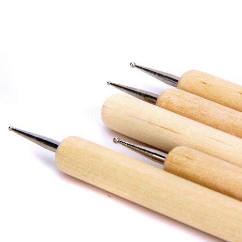 5-Piece Wooden Dotting Tool Set for Mandala, Pottery, Ceramic, Nail Art & Clay Sculpting - Professional Embossing & Modeling Tools for DIY Crafts, Art Projects & Home Decor
