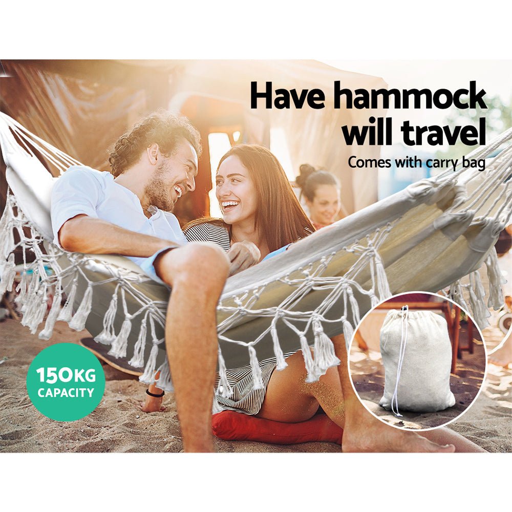 Best Hanging Hammock Bed with Rope Tassel - Portable Outdoor Hammock Chair for Camping, Backyard, Beach & Patio Relaxation