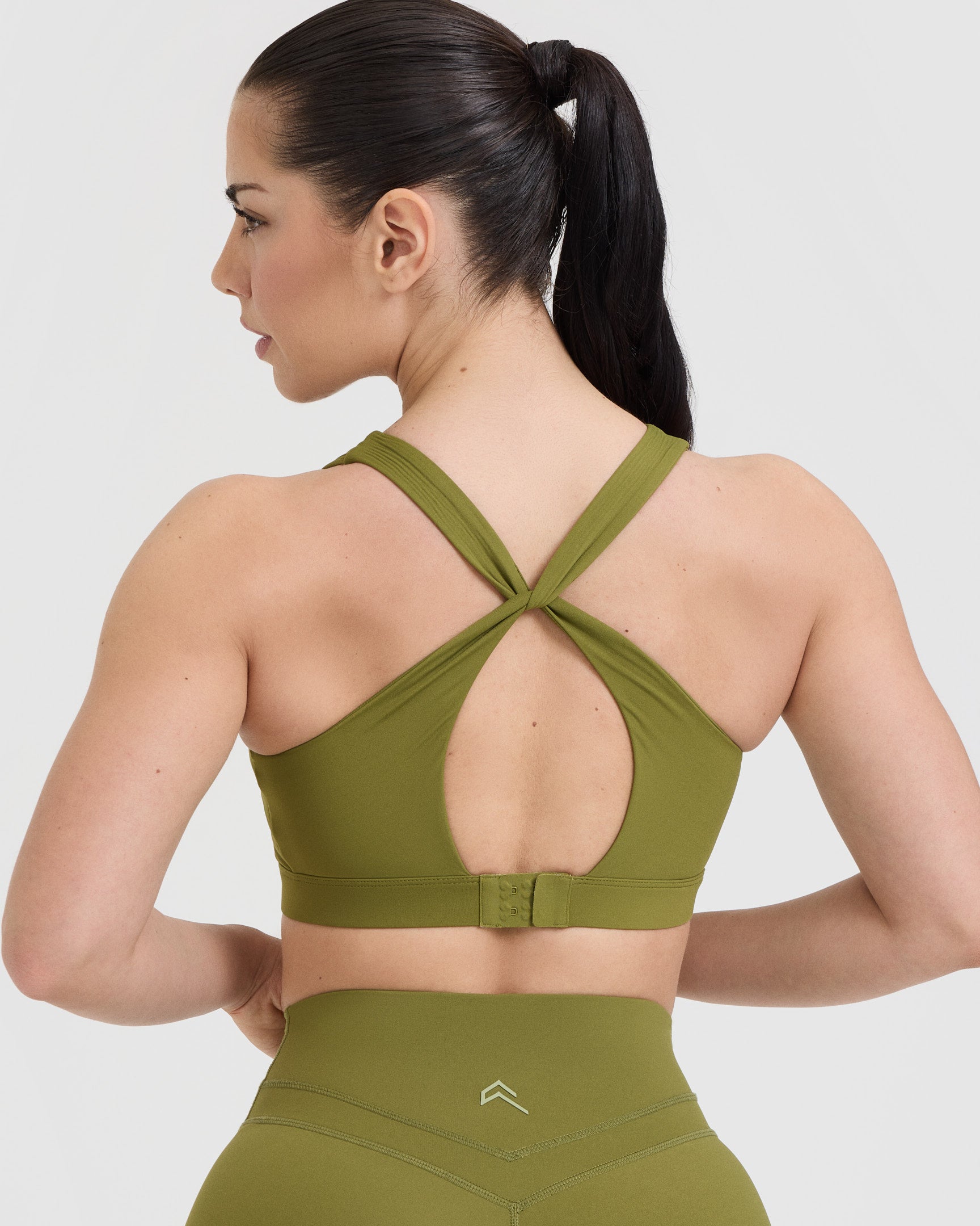 High Support Olive Green Sports Bra for Women - Seamless Workout Top for Running, Yoga & Gym - Moisture Wicking & Breathable Activewear