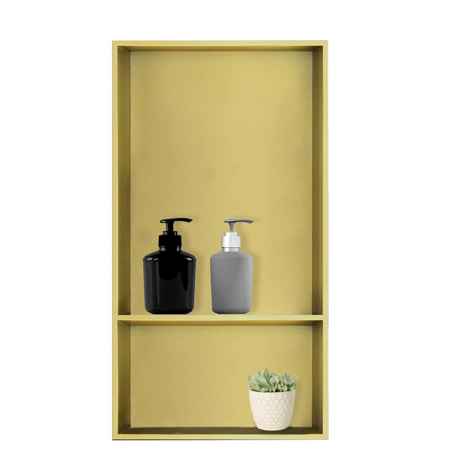 Stainless Steel Shower Niche Organizer - Gold 2-Tier Recessed Bathroom Shelf (12