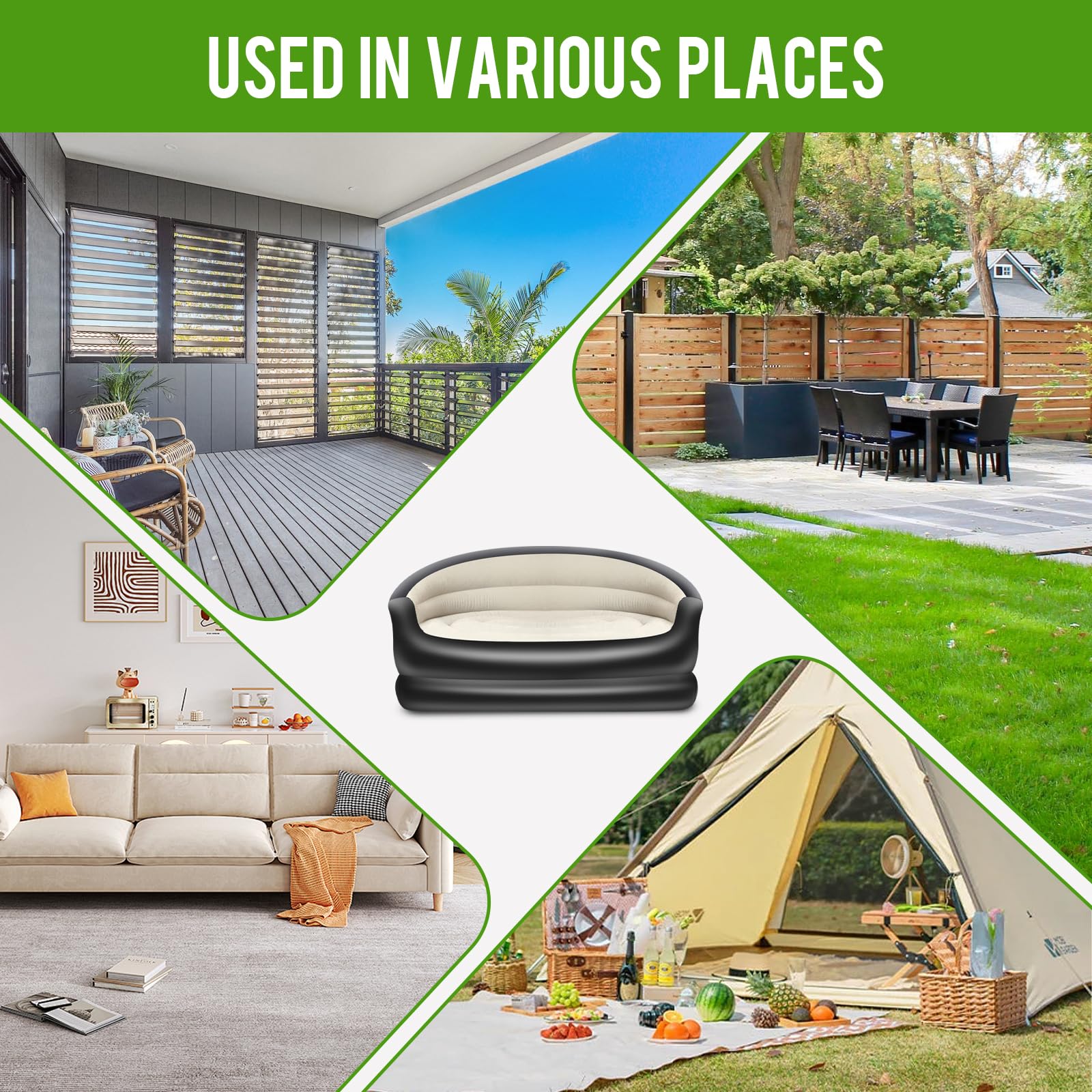 **Double Inflatable Couch for Camping & Home - Portable Air Lounger Sofa Mattress for Adults, Outdoor & Indoor Use (No Pump Included) - Perfect for Beach, Picnics, Backyard & Living Room Relaxation**