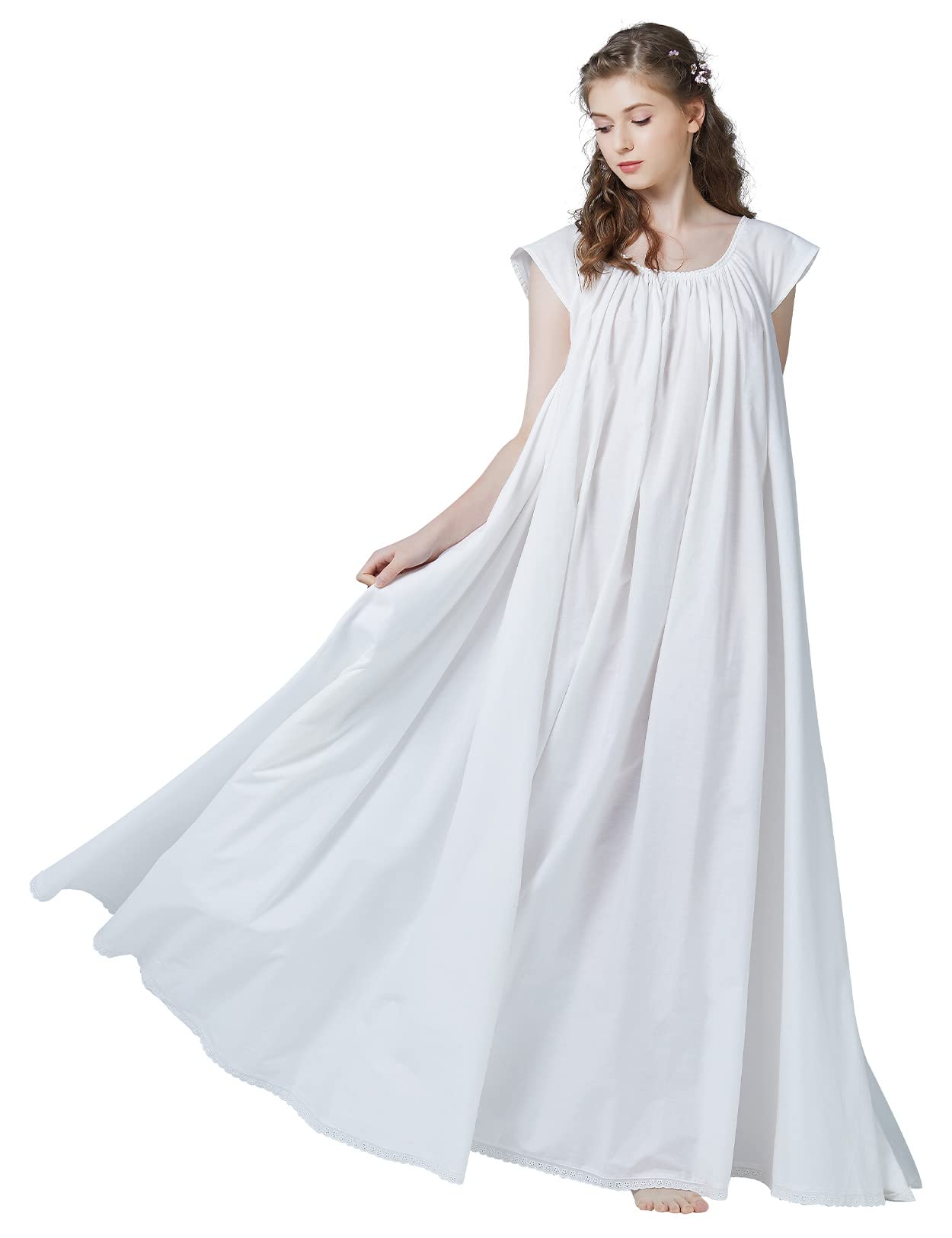 BEAUTELICATE Women's Victorian Cotton Nightgown - Long Sleeve Oversized Sleepwear for Maternity, Plus Size & Comfort - Perfect for Relaxing at Home, Nursing & Pregnancy Comfort