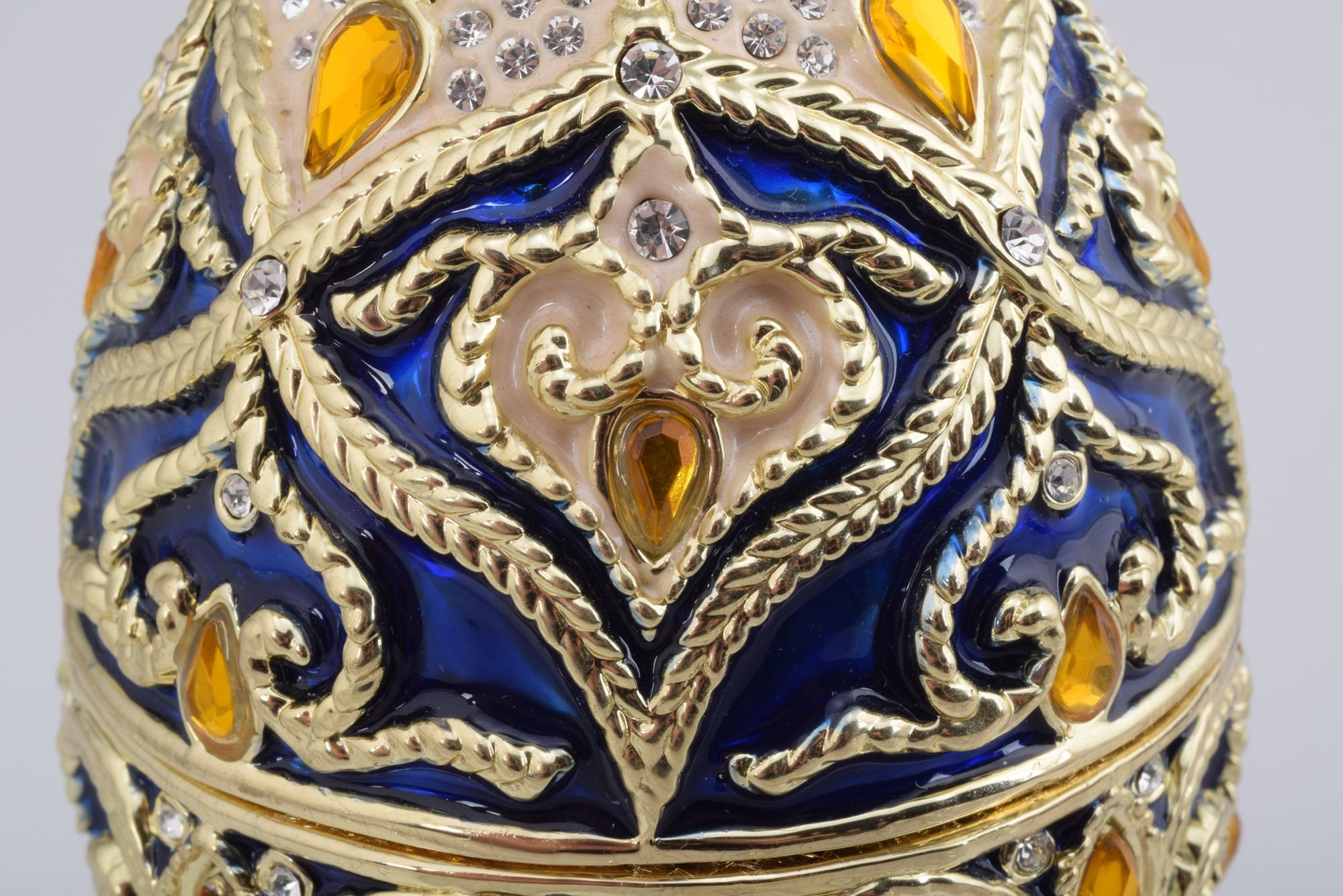 Blue Faberge Style Egg Music Box with Yellow Austrian Crystals - Handcrafted Collectible Trinket Jewelry Box, Perfect Gift for Birthdays, Anniversaries & Home Decor