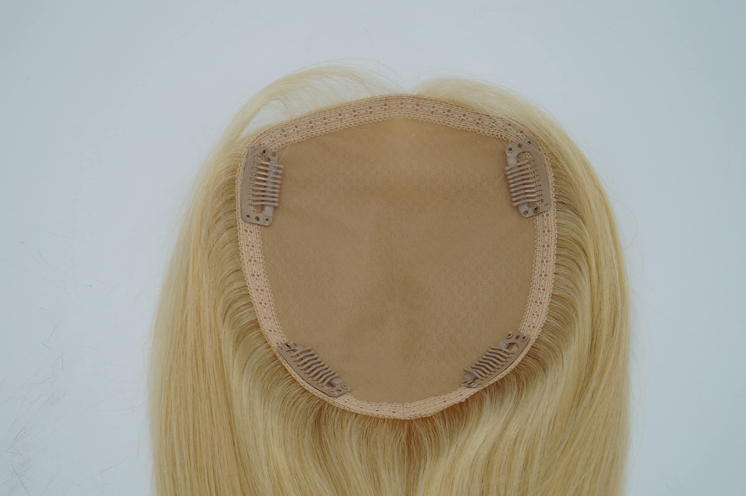 13x15cm Human Hair Silk Base Hair Topper for Women with Thinning Hair & Grey Hair - 4 Clip-In Extensions (#613 Bleach Blonde, 16 Inch) - Perfect for Daily Wear, Parties & Special Occasions