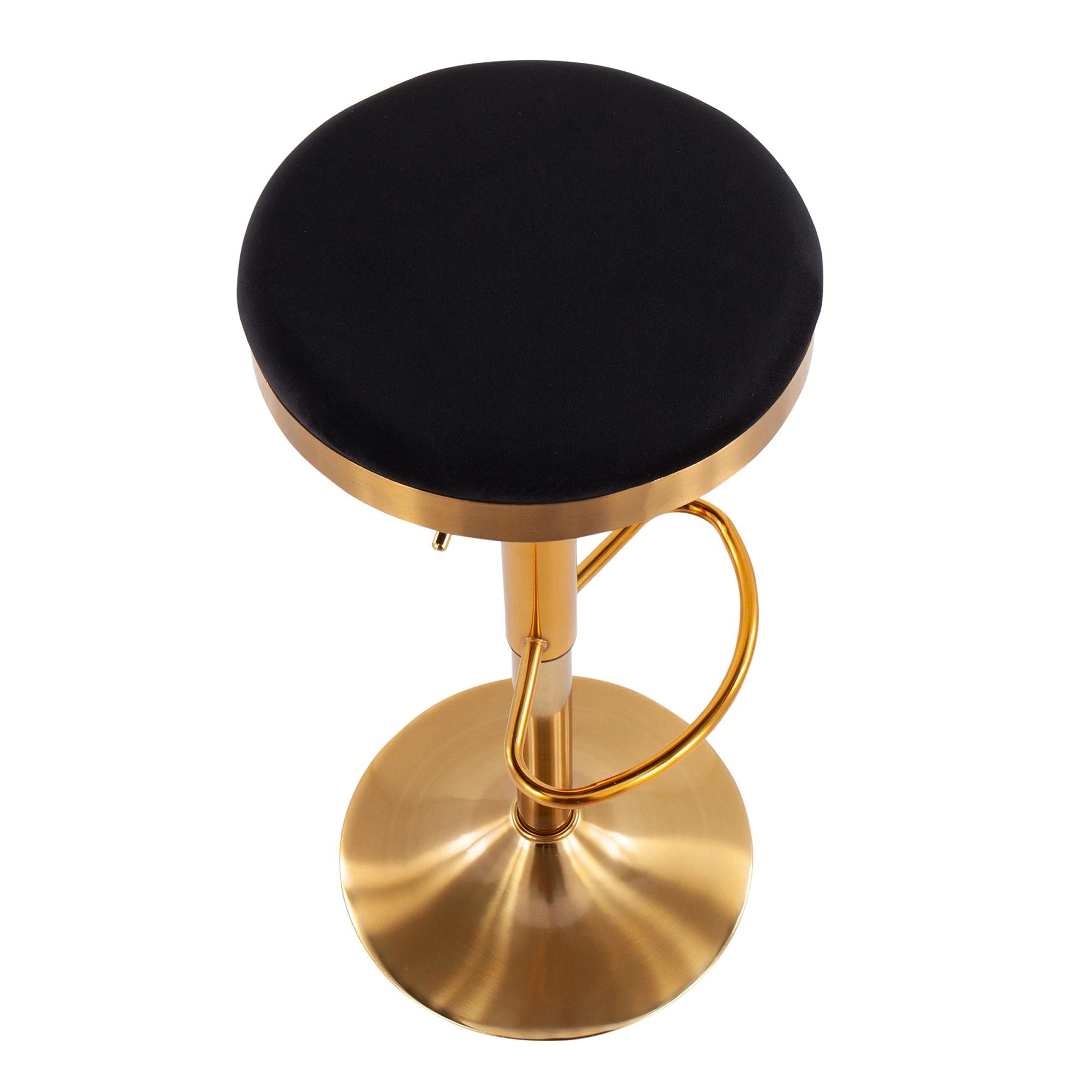 LumiSource Dakota Adjustable Swivel Bar Stool Set of 2 - Gold Upholstered Bar Height Stools for Kitchen Island, Home Bar & Counter Seating - Comfortable Bar Chairs with Back Support