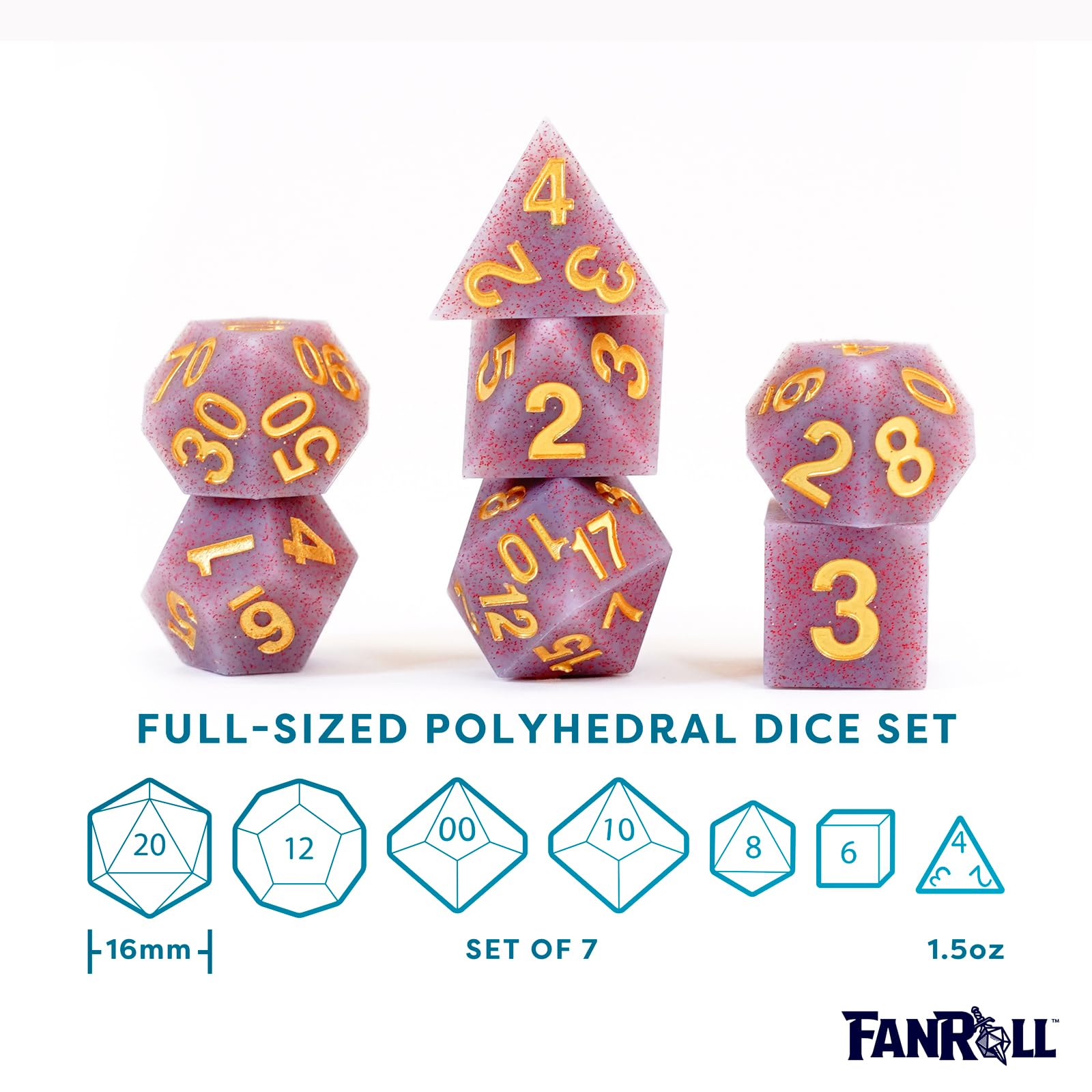 FanRoll 16mm Sharp Edge Silicone Rubber Polyhedral DND Dice Set - Volcanic Soot Color RPG Dice for Dungeons & Dragons, Pathfinder, MTG and Tabletop Gaming