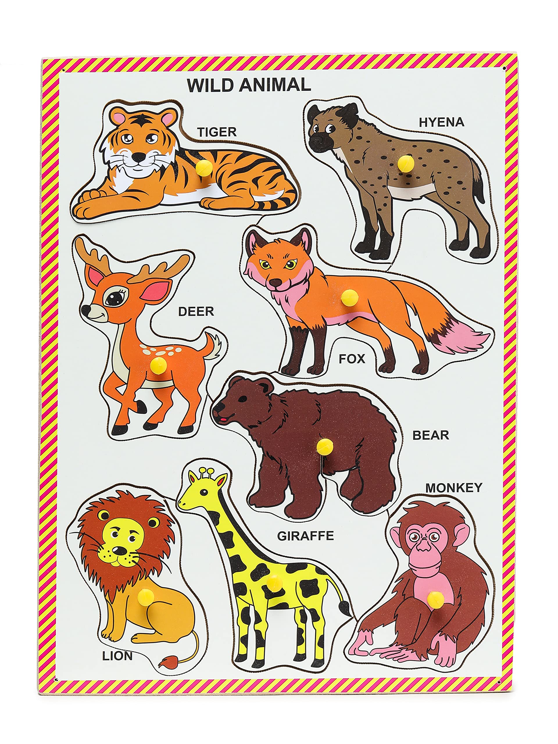 Premium Wooden Peg Puzzle for Toddlers - Wild Animals Learning Board with Knobs, Educational Toy for Kids Ages 2+ (9x12 Inch) | Perfect for Early Childhood Development, Montessori Classroom & Homeschooling Activities