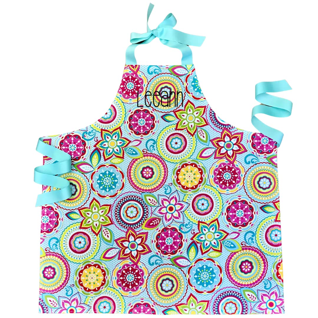 Handmade Personalized Colorful Medallion Apron for Adults - Custom Kitchen & Baking Apron for Cooking, Painting, Pottery & DIY Crafts