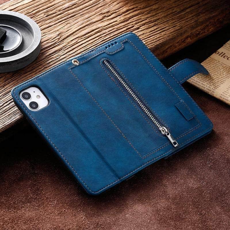 Premium 9-Card Zipper Flip Leather Wallet Case for iPhone 13 Pro - RFID Protection & Phone Holder - Perfect for Travel, Business & Everyday Use