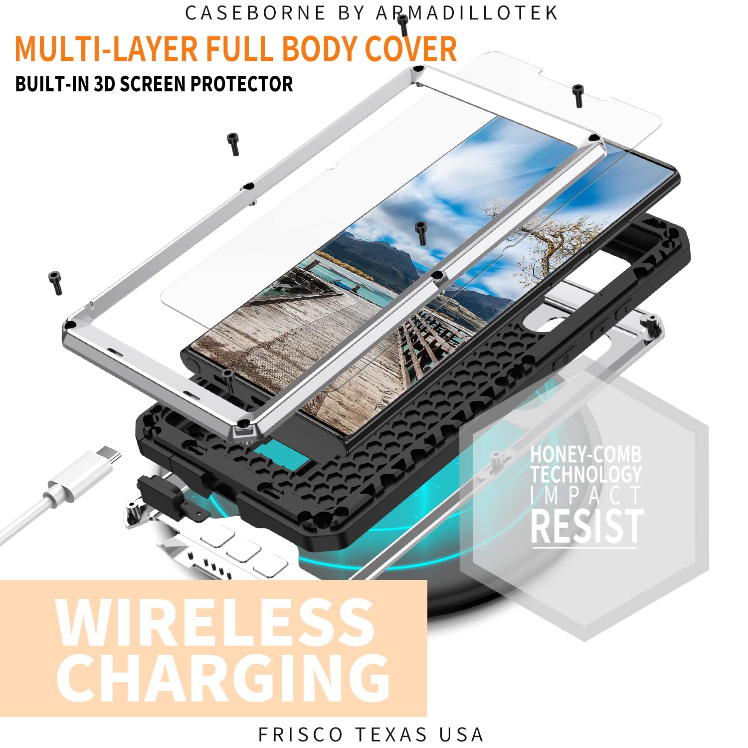Samsung Galaxy S22 Heavy Duty Rugged Case with Built-in Screen Protector & Slide Camera Cover - Military Grade Shockproof Waterproof Phone Cover for Men, Outdoor Activities, Travel & Adventure (Silver)