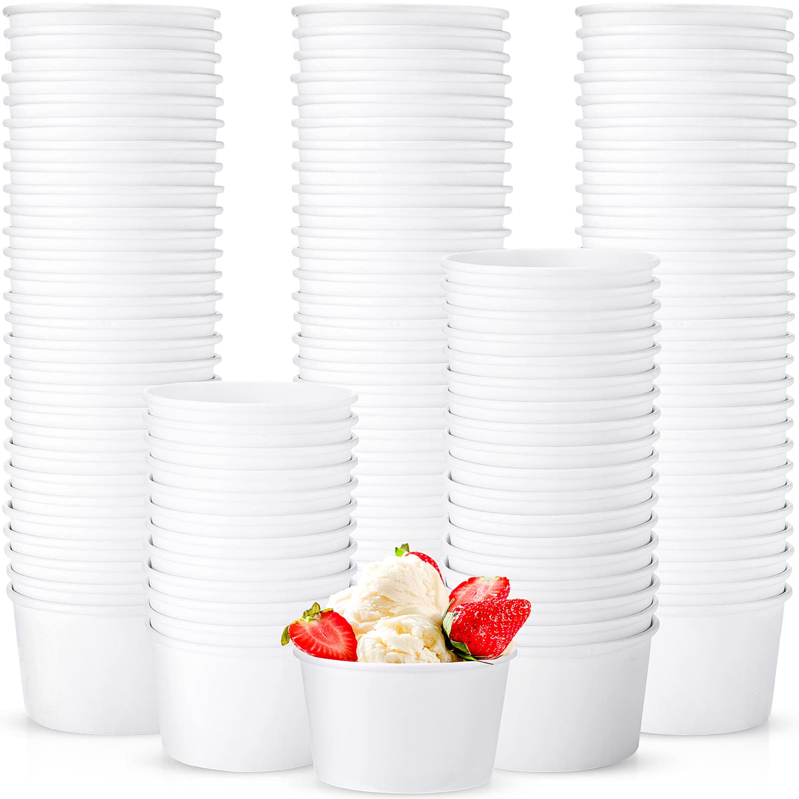 250 Count Disposable 8 Oz Ice Cream Sundae Cups - White Paper Dessert Bowls for Yogurt, Ice Cream & Hot/Cold Food - Perfect for Parties, Sundae Bars & Catering (5 Sets)