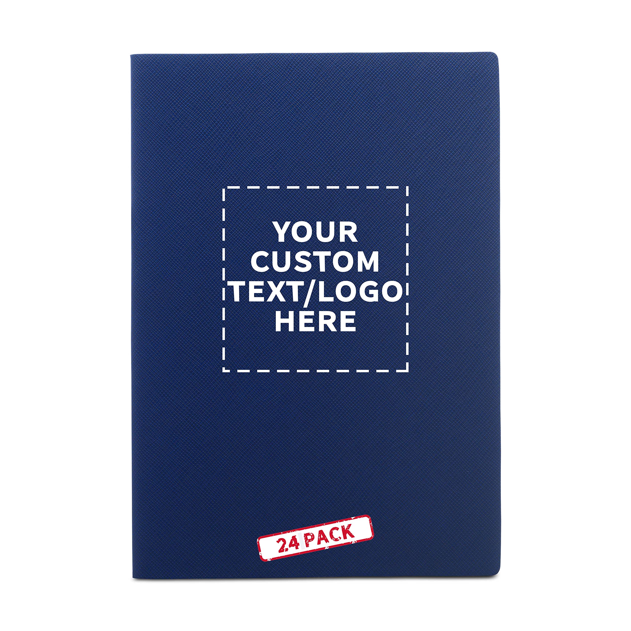 24 Pack Charleston Soft Bound Journals - Customizable Text & Logo - Ivory Paper with Dotted & Lined Pages - Includes Bookmark - Blue - Perfect for Office, School, Travel & Gift Giving