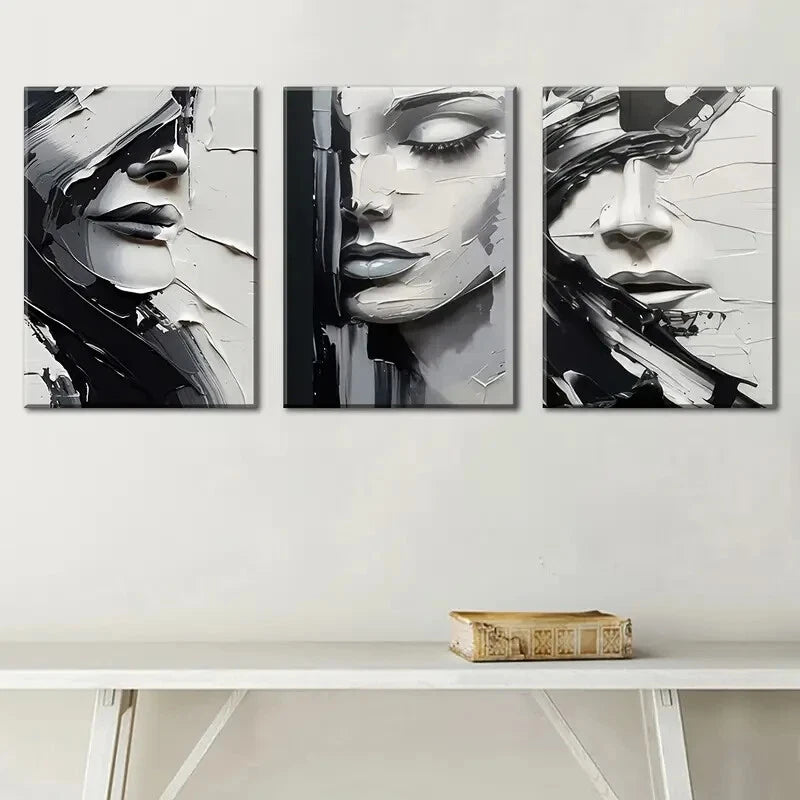 3-Piece Abstract Woman Portrait Metal Wall Art - Ready to Hang Modern Home Decor for Living Room, Bedroom & Office
