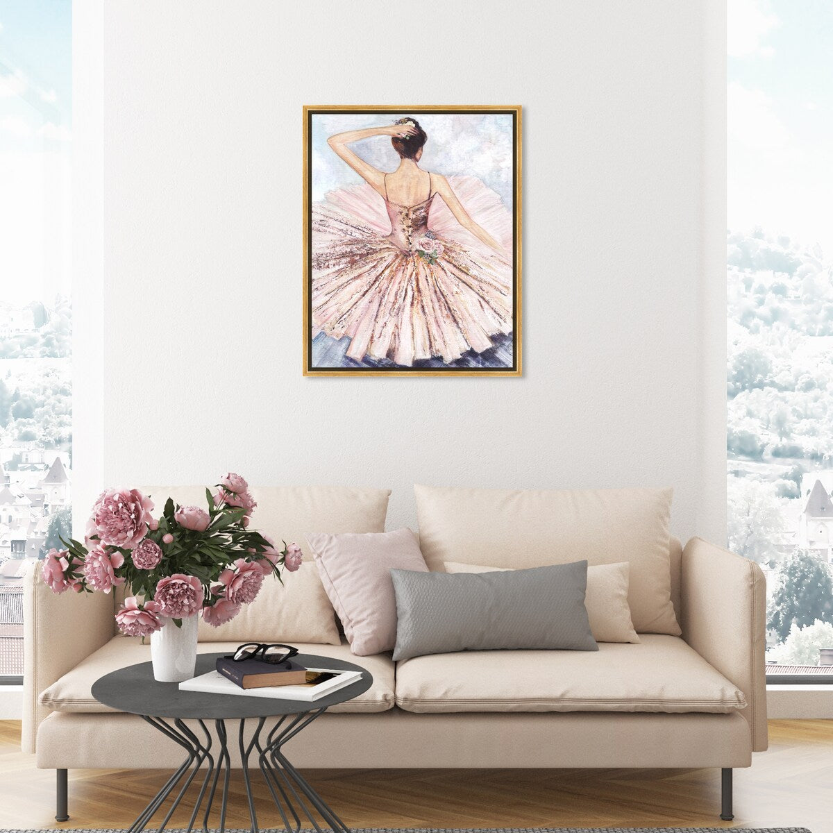 Ballet Dancer Tutu Glam Pink Framed Canvas Wall Art Print - Elegant Roses Inspired by Ballet - Perfect for Living Room, Bedroom & Dance Studio Decor