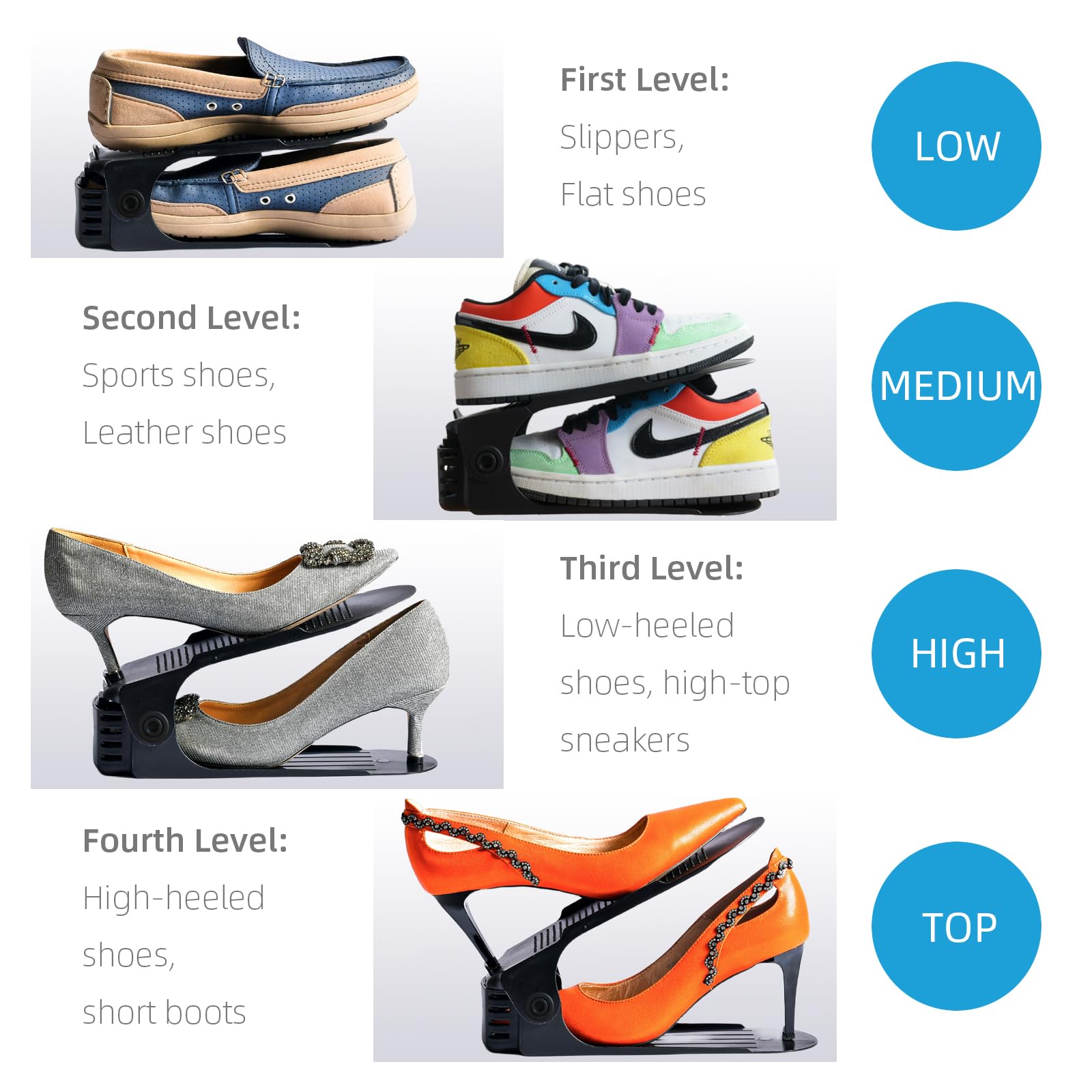 20PCS Adjustable Double Layer Stackable Shoe Rack Organizer - Space Saving Shoe Storage for Closet, Entryway & Under Bed - Black Shoe Holder for Sneakers, Boots & Heels