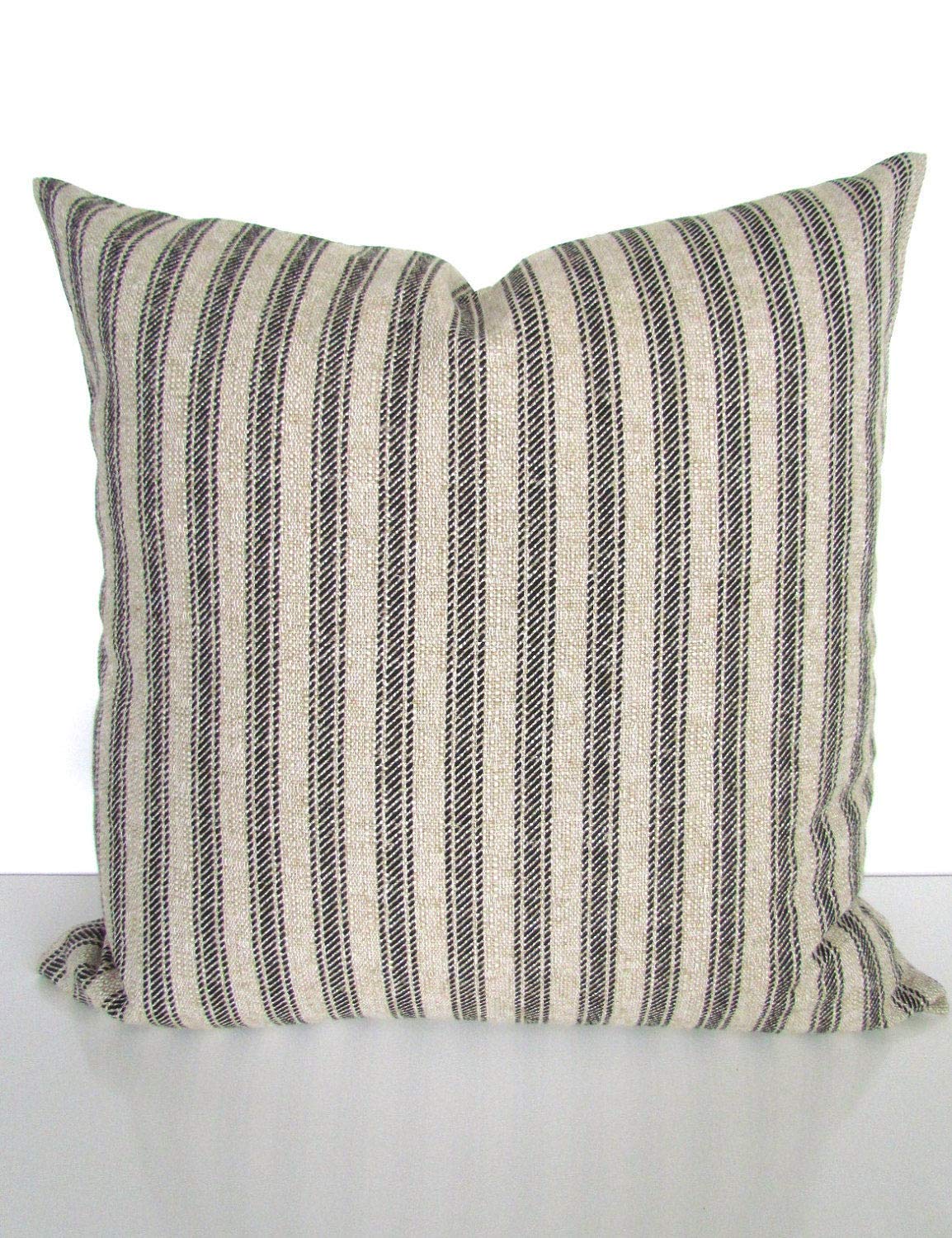 ArogGeld Black Ticking Stripe Pillow Covers - Set of 2, 18x18 Inch Decorative Throw Pillow Cases for Sofa, Bed & Couch - Classic Black and Tan Striped Design for Living Room, Bedroom & Home Decor