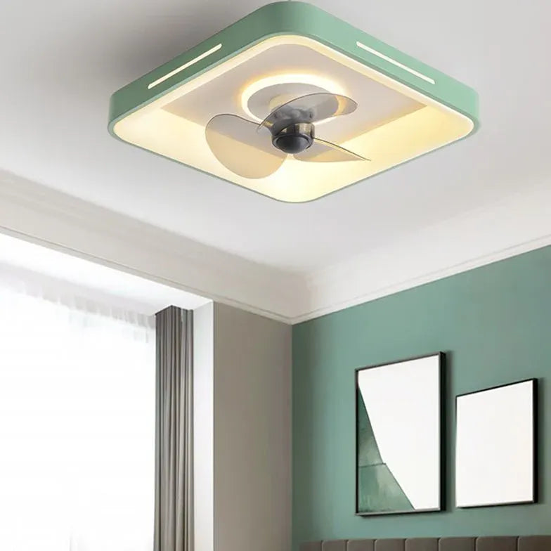 Square 3-Blade Ceiling Fan with LED Light Kit - Modern Low Profile Flush Mount for Bedroom, Living Room & Office