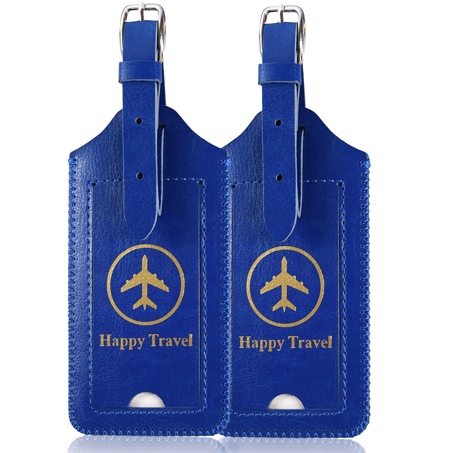 ACdream 2 Pack Leather Luggage Tags - Cruise ID Labels with Privacy Cover for Suitcases, Backpacks & Travel Bags - Durable Royal Blue Name Tags for Women, Men & Kids - Perfect for Air Travel, Vacations & Cruise Trips