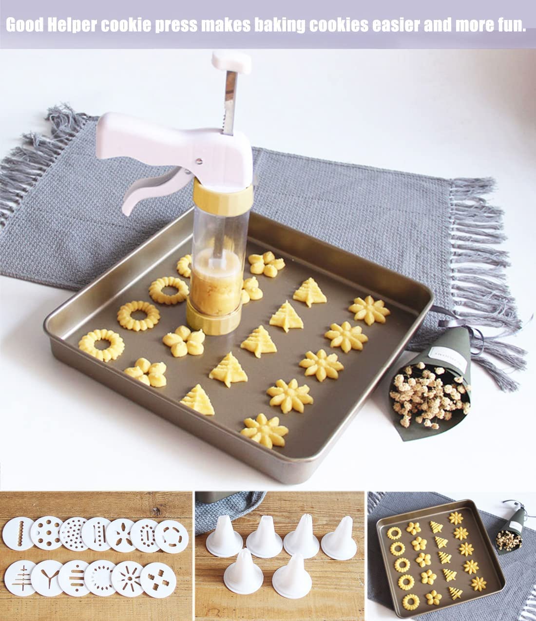 **Best Cookie Press Gun Kit with 13 Discs & 6 Nozzles – Professional Spritz Cookie Maker for Baking Biscuits, Cakes, Churros – Comfort Grip & Easy to Use for Holiday Gifts & Party Desserts**