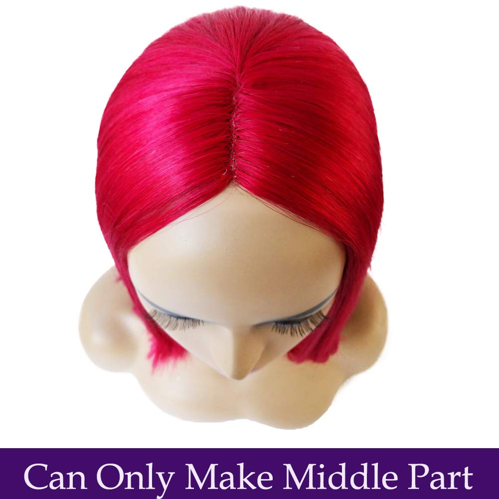 Brazilian Remy Human Hair Bob Wigs for Women - 12 Inch Straight Blunt Cut Red Colored Wig with Middle Part, No Lace Front, Glueless Machine Made (180% Density) | Perfect for Daily Wear, Cosplay, Parties & Special Occasions