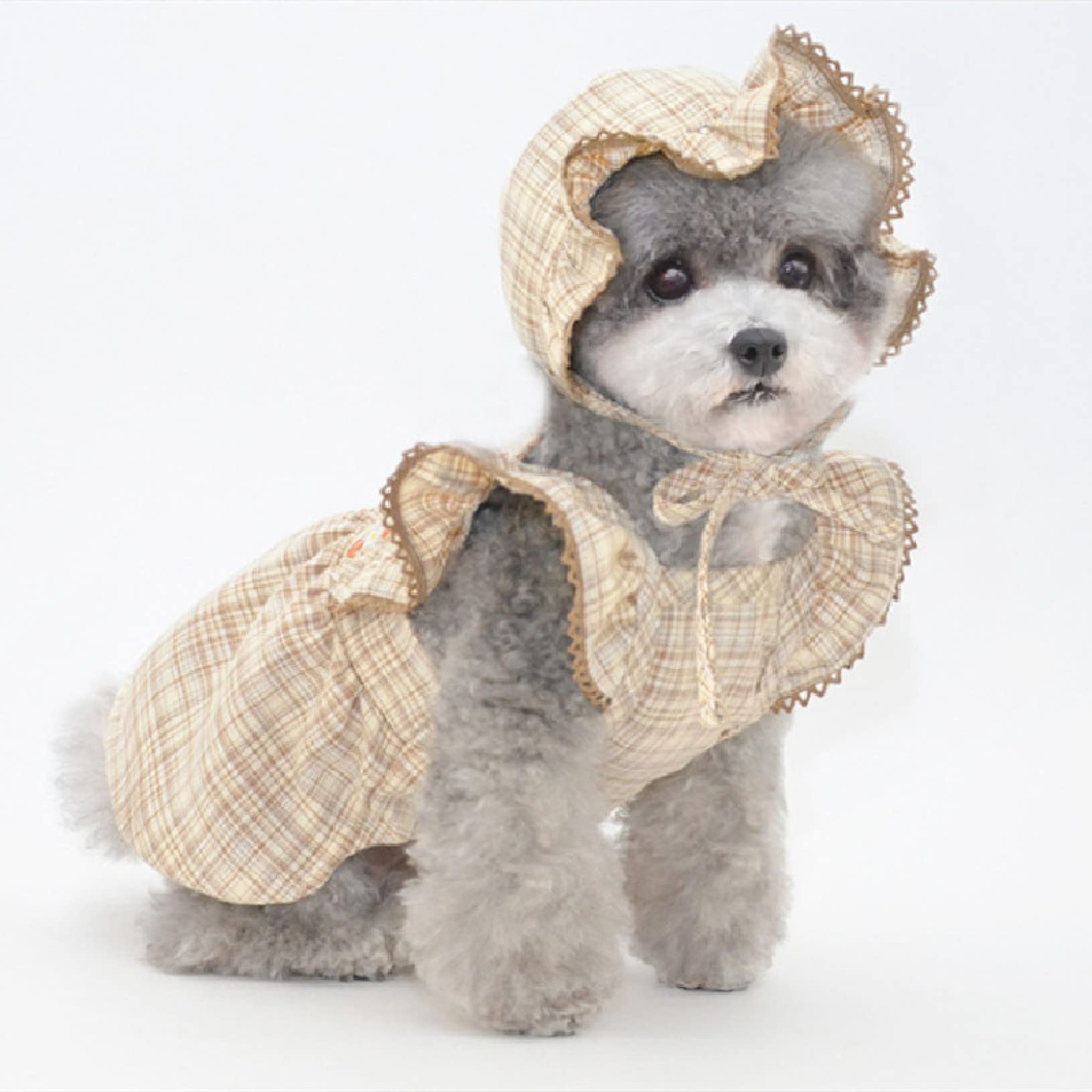 Breathable Plaid Sleeveless Dog Dress with Hat - Summer Pet Costume for Small Dogs & Cats | Perfect for Outdoor Walks, Pet Parties & Photo Shoots
