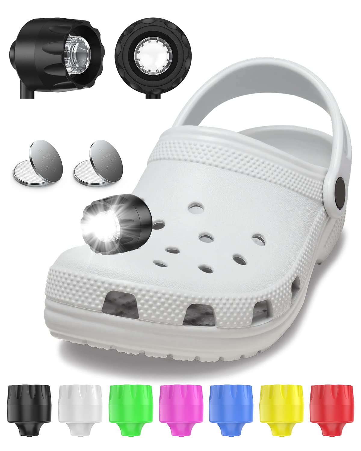 Nerveol LED Shoe Lights for Crocs - 2 Pack Waterproof IPX5 Footwear Lights - Perfect for Dog Walking, Camping & Nighttime Safety (Black) | Enhance Visibility During Evening Jogs & Outdoor Adventures