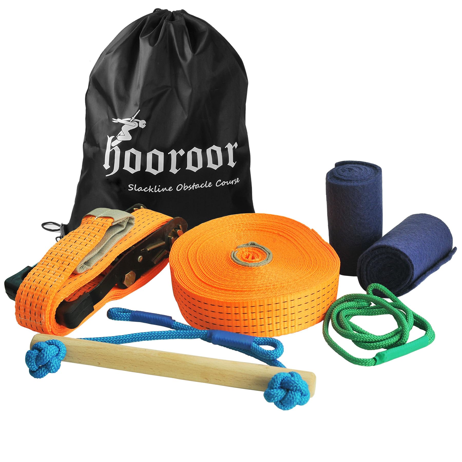 Hooroor Slackline Pulley Kit with 52FT Zipline & Monkey Bars - Complete Ninja Warrior Obstacle Course Set for Kids and Adults - Backyard Outdoor Play Equipment for Fitness Training, Birthday Parties, and Family Fun Activities